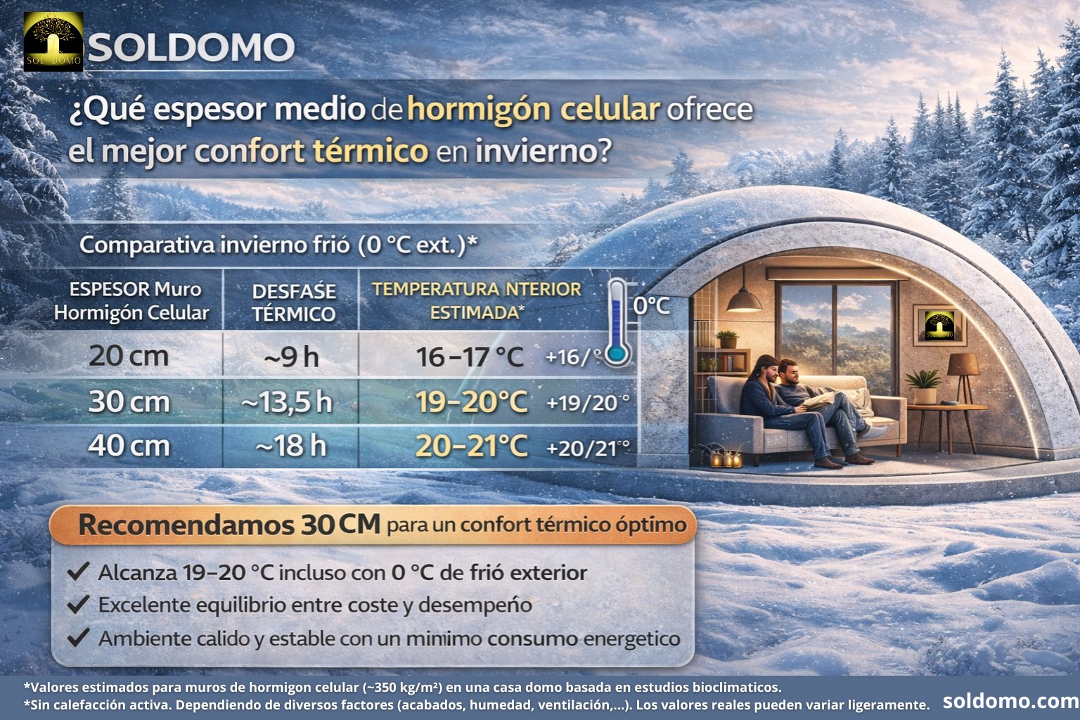 Winter thermal comfort cellular concrete dome